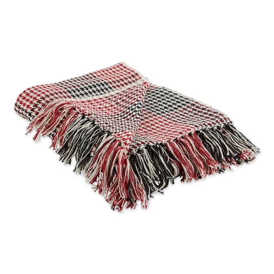 Red & Black Houndstooth Plaid Throw